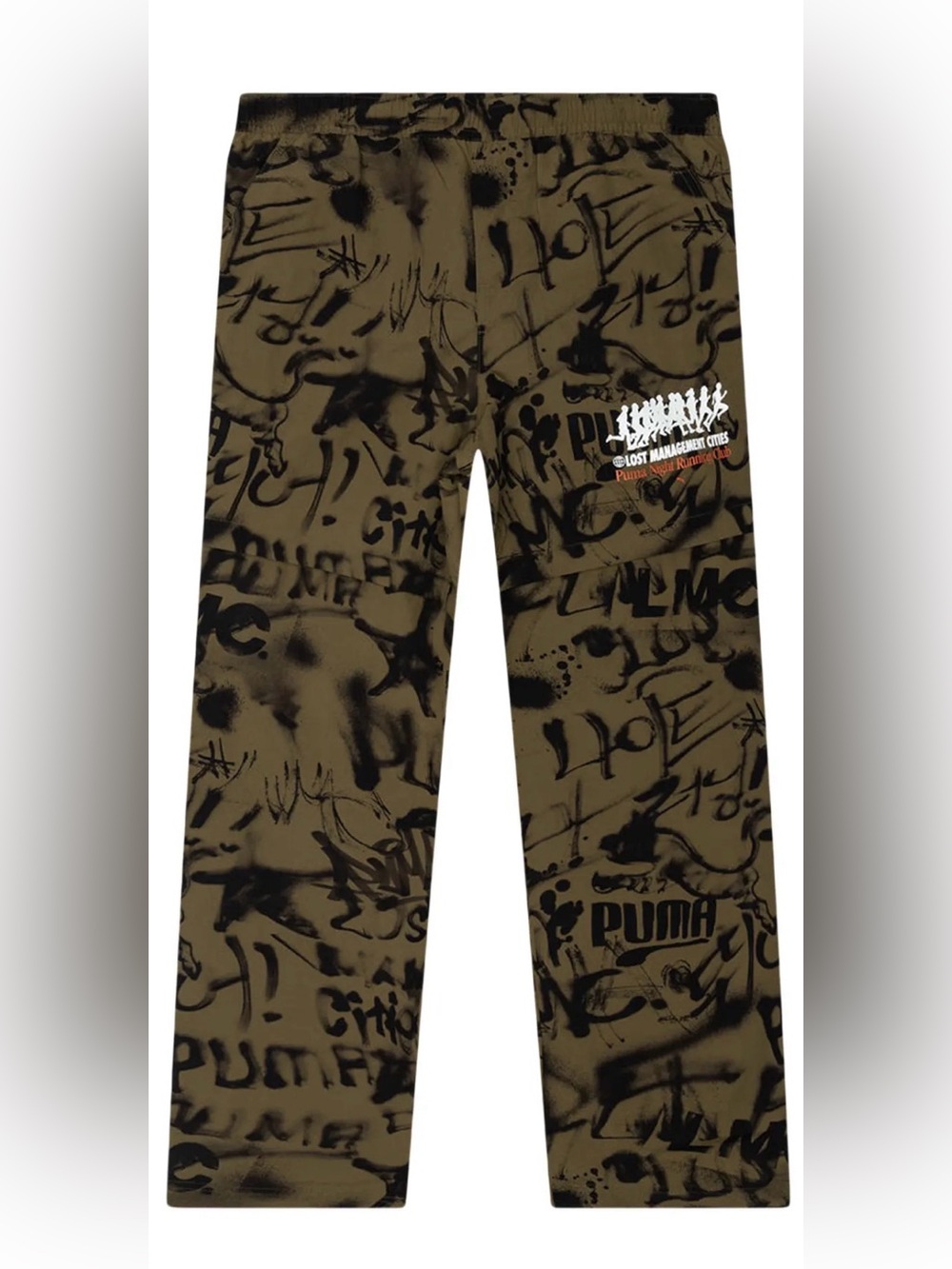 PUMA Olive Green Black Graffiti Joggers LOST MANAGEMENT CITIES ALL OVER PRINT
